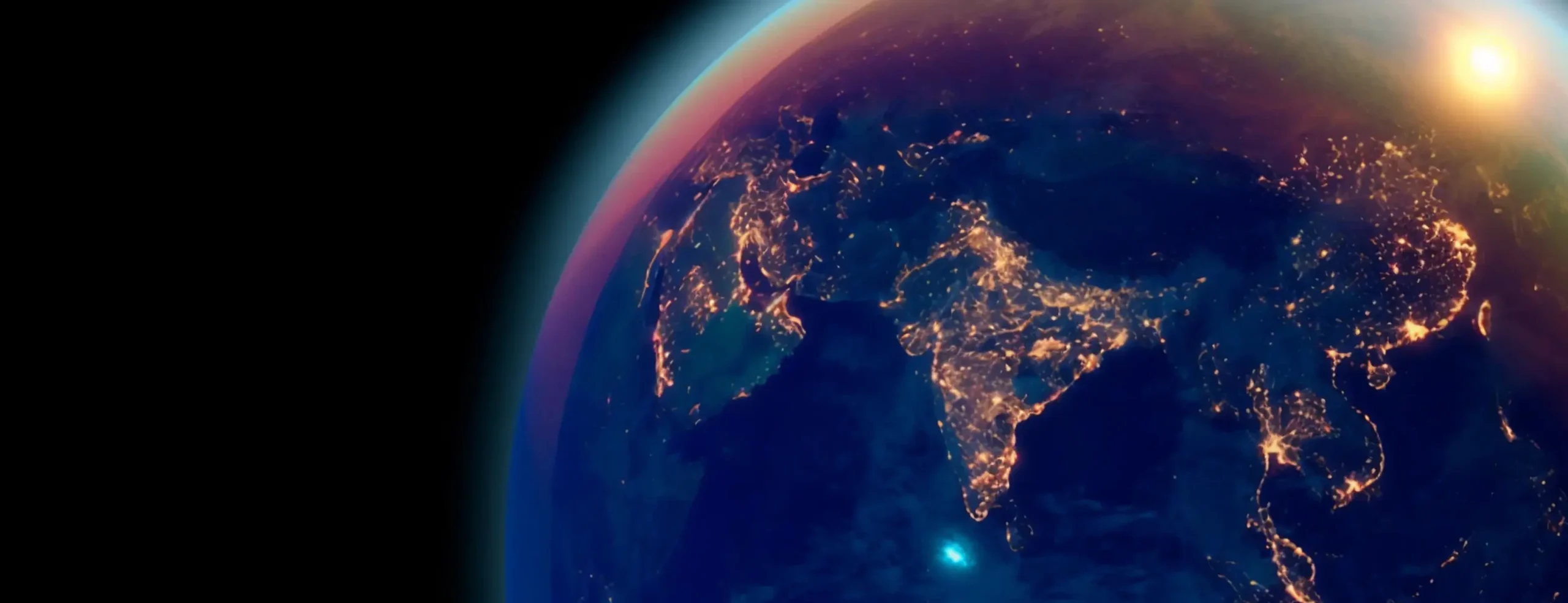 Satellite view of India at night, showing illuminated manufacturing and population centers.